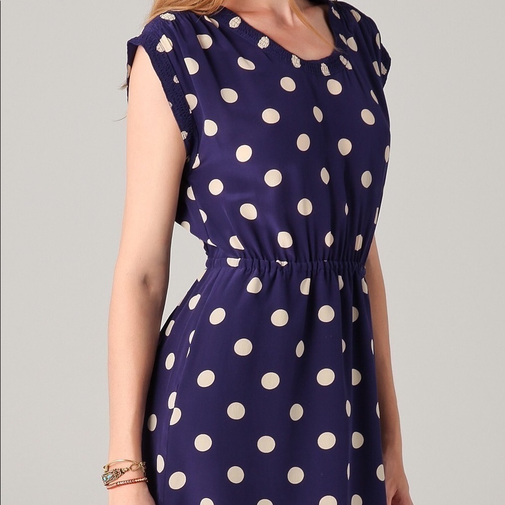 Madewell Armona Blue polka dot silk mini dress Y2K